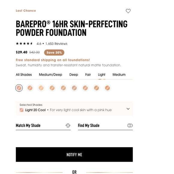 bareMinerals BarePRO 16HR Skin Perfecting Powder Foundation Compact LIGHT COOL - Picture 2 of 8